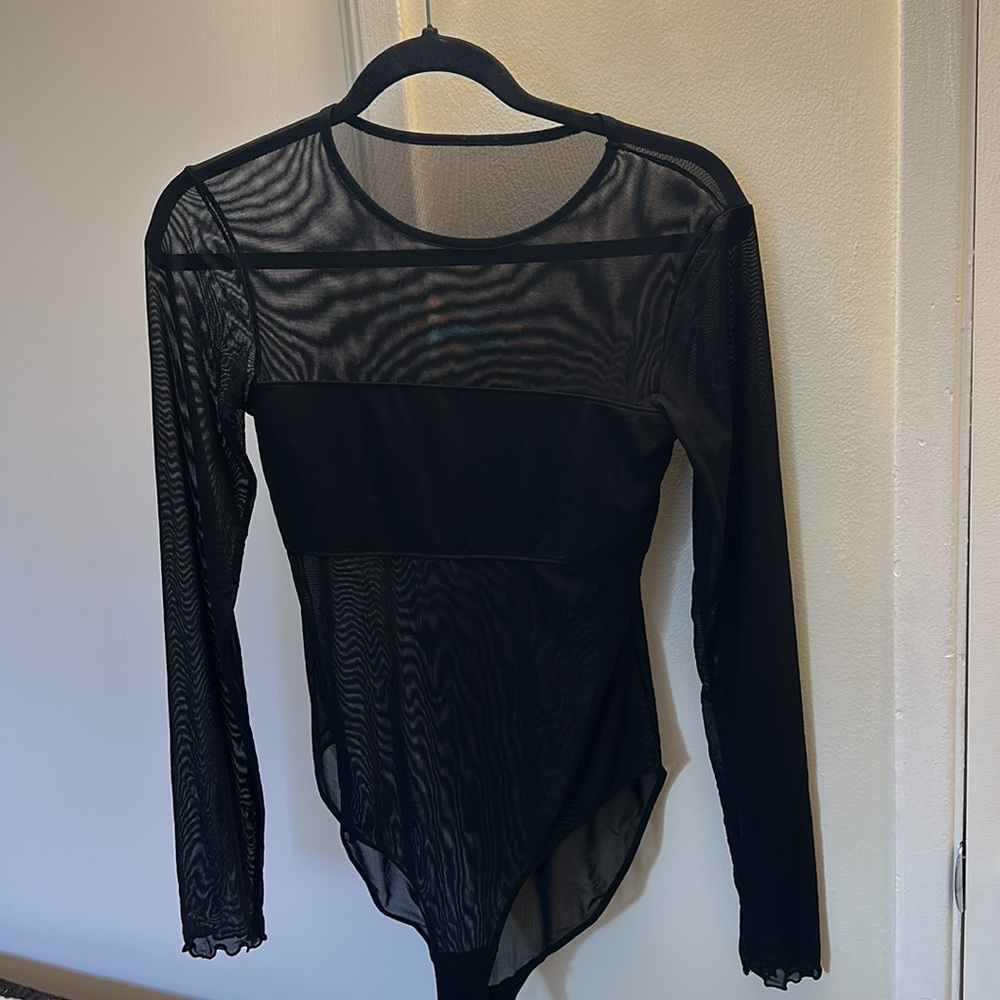 Women’s black panel mesh bodysuit - Picture 1 of 3